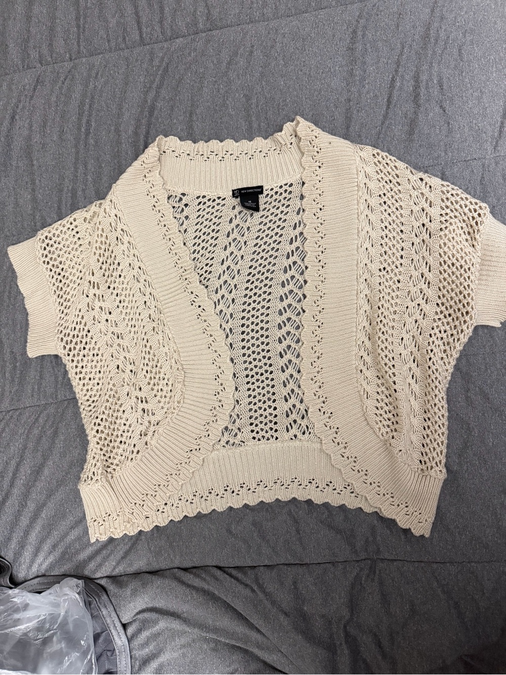 Boho Beige Open Knit Short Sleeve Bolero Shrug Cardigan M